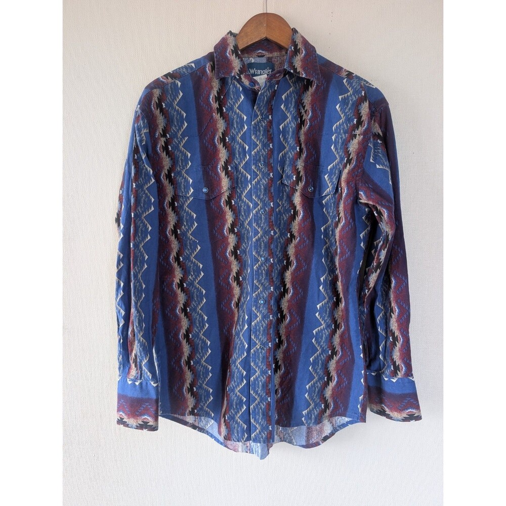 Vintage Wrangler Pearl Snap AOP Shirt Aztec Navajo Native Men’s Medium Western